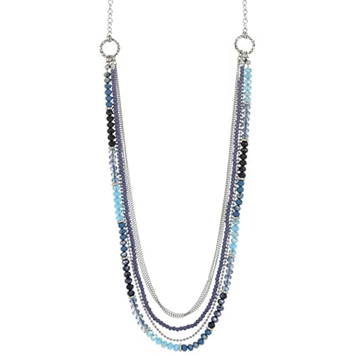 FULU Élégance Collier Long en Argent pour Femme Bijou de Mode à Double Pendentif en Perles de Cristal Cadeau pour Femmes — 03-Blue