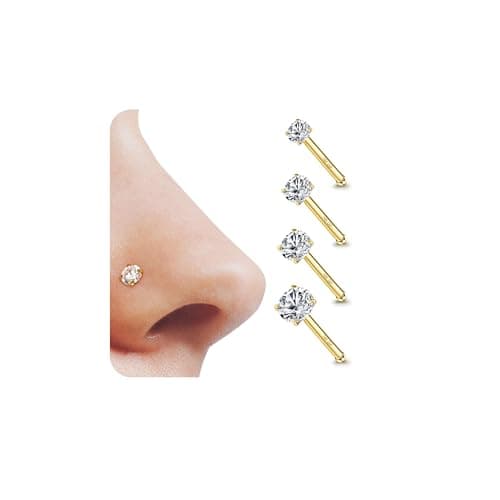 YADOCA Piercings Nez 4 Pièces Acier Chirurgical 316L Rond Zircone Cubique Or Piercings de Nez Bijoux — En forme d'os