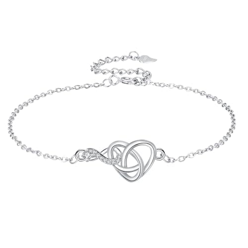 Yinsen Femme Bijou Bracelet Argent Sterling 925 Coeur Pendentif 17+4 cm Noël Anniversaire Cadeau Femmes Filles Soeurs — argent-cœur
