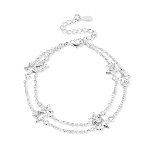 Bracelet Argent 925 Femme Étoile Lune Zircon Réglable Noël Anniversaire Diplômé Cadeaux Femme Fille — E-argent