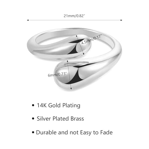 AlexCraft Bague Femme Or/Hypoallergéniques Épais Ajustable 14K Plaqué, Bague Empilables Goutte d'Eau Chunky pour Femme