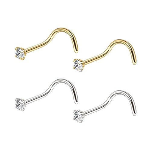 Clous de nez en spirale CHSZSH dorés pour perçage du nez, clous de nez zirconium et acier inoxydable, 2 paires UEFA