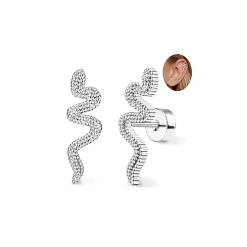 Adramata Acier Inoxydable Piercing Femmes Conch Tragus Helix 16G Argent Hypoallergénique Recycled Standard 100 — Argent-Serpent