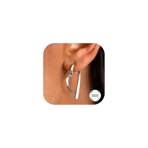 Adramata Boucles d'Oreilles Femme Argent 925 et Or Plaquées 14K Créoles en Forme de Cœur Boucles d'Oreilles Pendantes Fa