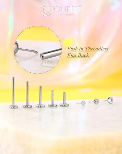 OUFER Perçage Auricolaire Sans Filetage pour Femme - 18G/20G 2PCS Anneaux Transparent 316L Acier Inoxydable Piercing Nez