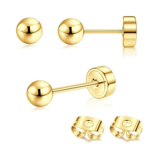 Adramata Or 14 Carats Boucles d'Oreilles Titanium Homme Femme Standard 100 Pulitzer — Or-Bille : 4 MM