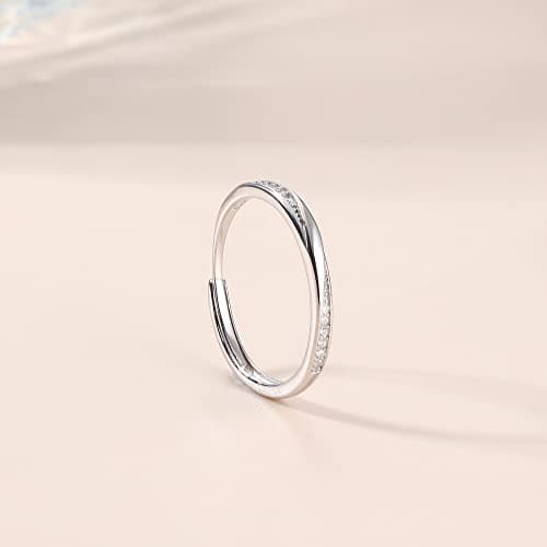 JeweBella Bague en Argent 925 Réglable Femme Zircone Classique Minimaliste Bijou
