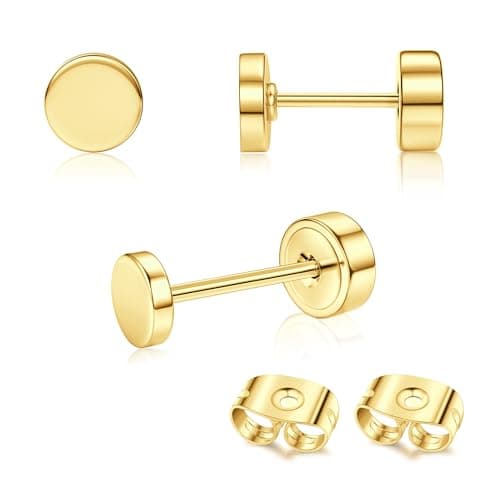 Adramata Or 14 Carats Boucles d'Oreilles Titanium Homme Femme Standard 100 Pulitzer — Or-Ronde : 4 MM