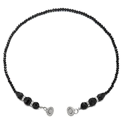 COOLSTEELANDBEYOND Noir Robe Soirée Pendentif Collier Cristal Chaîne Choker Zircone Cubique