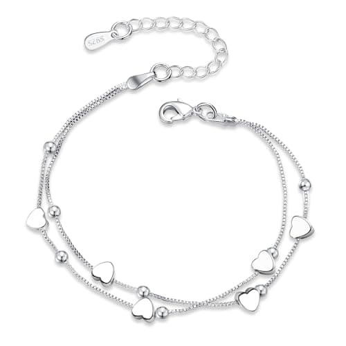 Bracelet Argent 925 Femme Étoile Lune Zircon Réglable Noël Anniversaire Diplômé Cadeaux Femme Fille — Cœur Perler-argent