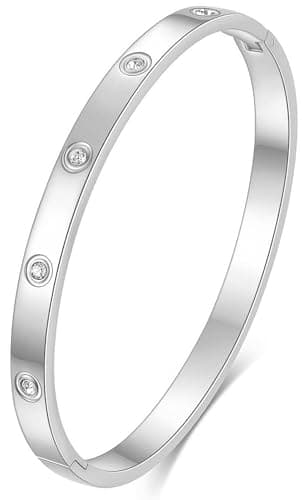 Tidefire Bracelet en Acier Inoxydable et Titane Cubique Zirconium Plaqué Or 18K pour Femmes - Unique Design Mode — 084 Argenté