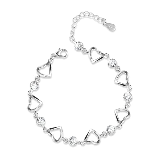 Bracelet Argent 925 Femme Étoile Lune Zircon Réglable Noël Anniversaire Diplômé Cadeaux Femme Fille — Cœurs-argent