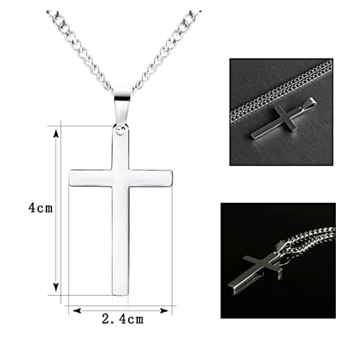 ITESSY Croix Bijou pour Hommes et Femmes, Chaîne en Acier Inoxydable 316L Croix Simple en Métal Simple-55+5CM, Accessoir