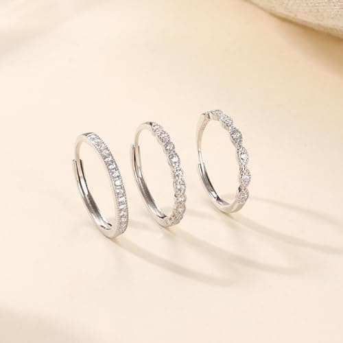 JeweBella Bijou Minimaliste Femme Argent 925 Bague Réglable Anneau Zircone Cubique Fiançailles Marriage Bijoux Femmes