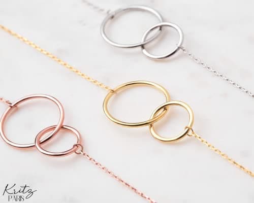 Titre SEO optimisé : Anneaux Entrelacés Plaqué Or ou Argent - Pendentif Deux Cercles Amour Amitié Bijoux Mode Femme Cade