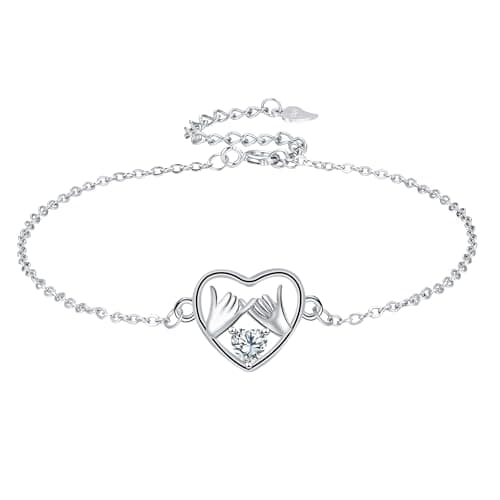 Yinsen Femme Bijou Bracelet Argent Sterling 925 Coeur Pendentif 17+4 cm Noël Anniversaire Cadeau Femmes Filles Soeurs — argent-main dans la main