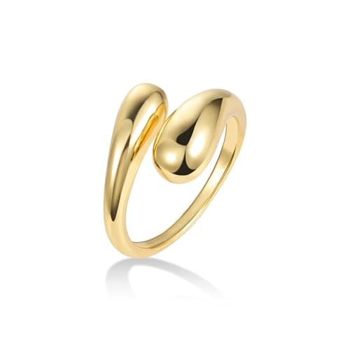 AlexCraft Bague Femme Or/Hypoallergéniques Épais Ajustable 14K Plaqué, Bague Empilables Goutte d'Eau Chunky pour Femme — A-Or