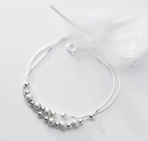 Bracelet Argent Sterling 925 Femme Givrée Brillante Amitié Double Couche Réglable Anniversaire Femme Cadeau Bijoux