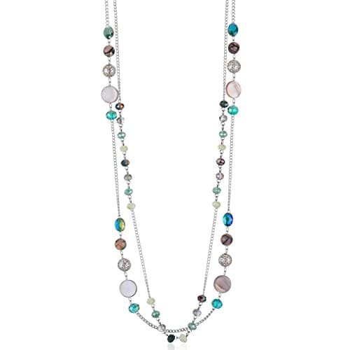 FULU Élégance Collier Long en Argent pour Femme Bijou de Mode à Double Pendentif en Perles de Cristal Cadeau pour Femmes — 09-Vert