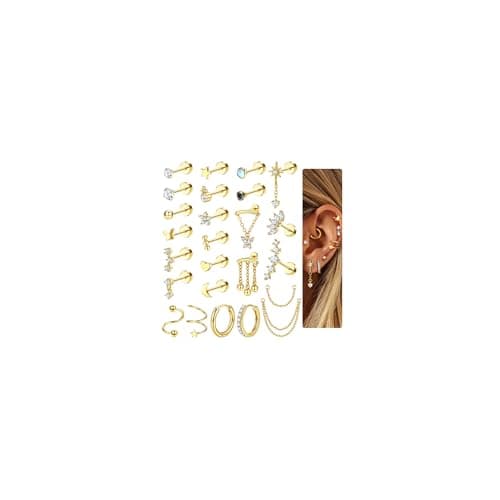 Adramata Piercings Boucles d'Oreilles Femme Or Argent 18K Créoles Conch Cartilage Tragus — Or
