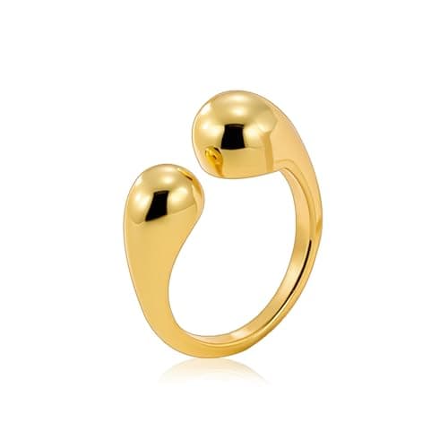 AlexCraft Bague Femme Or/Hypoallergéniques Épais Ajustable 14K Plaqué, Bague Empilables Goutte d'Eau Chunky pour Femme — I-or
