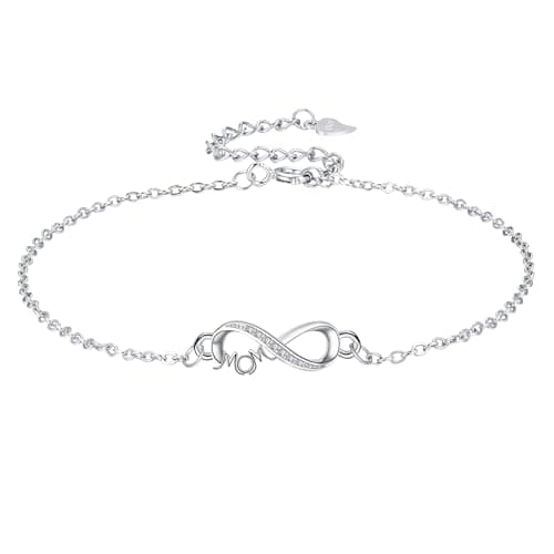 Yinsen Femme Bijou Bracelet Argent Sterling 925 Coeur Pendentif 17+4 cm Noël Anniversaire Cadeau Femmes Filles Soeurs — argent-Infini