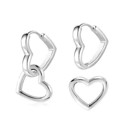 ALEXCRAFT Boucles d'oreille Femme Argent 925 Platine, Créole Double, Boucles d'oreille Pendantes Carré/Ovales/Cœur, Hypo — 373-S
