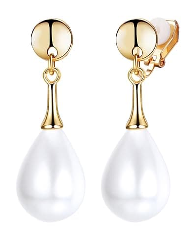 Clip d'oreille perle Adramata Femmes Boucles d'Oreilles Pendantes Argent Fantaisie Non Piercing Recycled Standard 100
