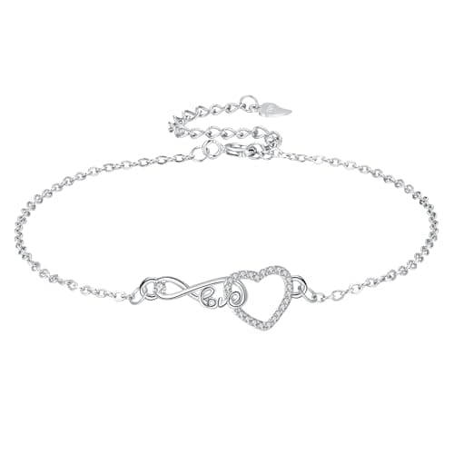 Yinsen Femme Bijou Bracelet Argent Sterling 925 Coeur Pendentif 17+4 cm Noël Anniversaire Cadeau Femmes Filles Soeurs — argent-cœur infini