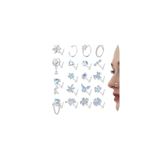 Milacolato Anneaux de Nez Hypoallergénique pour Femmes Vis de Goujon de Nez en Acier Inoxydable avec Zircone Cubique 20P