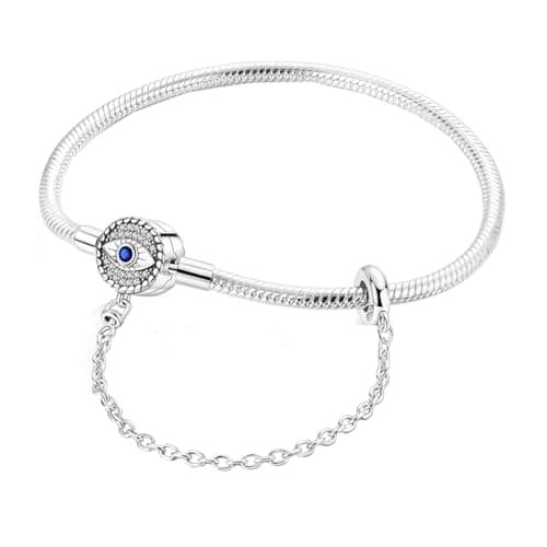 Aurevella Bracelet à Maillons Serpent en Argent Sterling 925 pour Femme avec Fermoir en Forme de Cœur | Cadeau de Noël P — Sparkling Blue Eyes Chaîne de sécurité en os de serpent