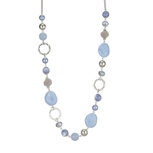 Colliers en perles pour femme - Bijoux Bohémiens en argent avec cristaux - Idée de cadeau fête des mères — Bleu clair