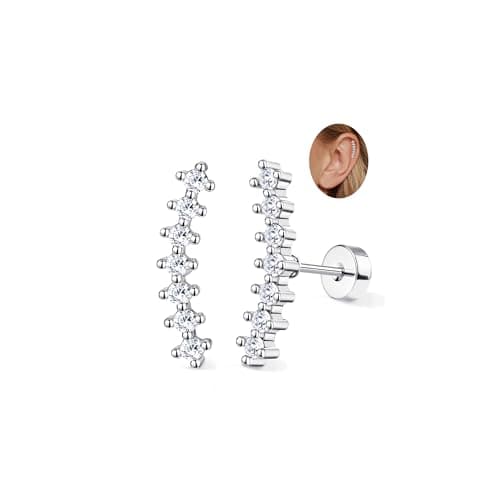 Adramata Acier Inoxydable Piercing Femmes Conch Tragus Helix 16G Argent Hypoallergénique Recycled Standard 100 — Argent-7CZ