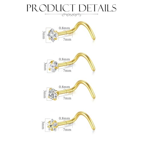 LAURITAMI 20G Piercing Nez Acier Inoxydable Or Argent, L Spirale Droit Forme Percing Narine Bijoux de Percing pour Femme