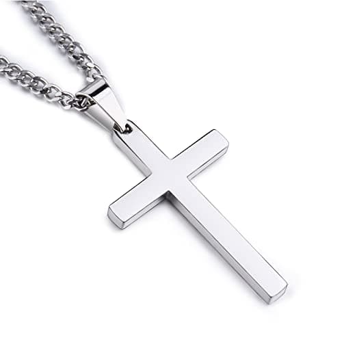 ITESSY Croix Bijou pour Hommes et Femmes, Chaîne en Acier Inoxydable 316L Croix Simple en Métal Simple-55+5CM, Accessoir