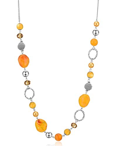 Colliers en perles pour femme - Bijoux Bohémiens en argent avec cristaux - Idée de cadeau fête des mères — Jaune