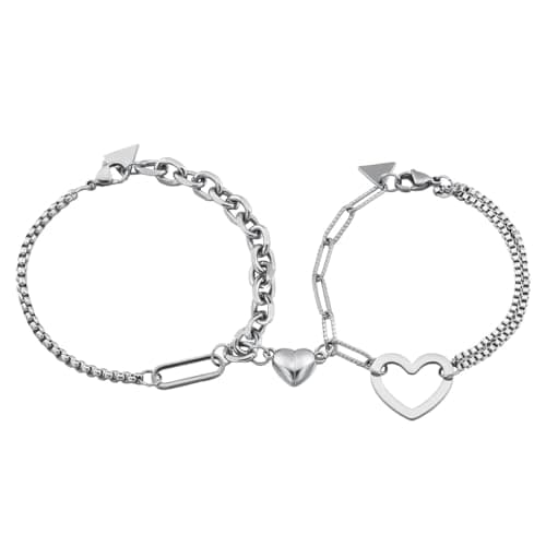 Emibele Bracelet en Forme de Cœur Exquis pour Femmes, Bijoux en Acier Inoxydable Filigrané, Chaîne Gravable avec Fermetu — Argent-couple de Cœur