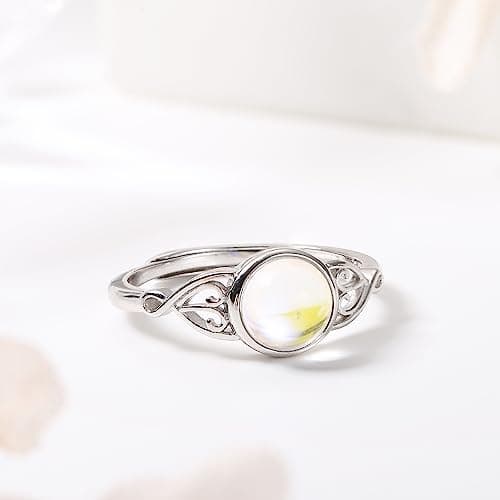 Bague Adramata Femme Argent 925 Pierre de Lune Ouverte Reglable 18 Carats Blanc Recycled Lage 100