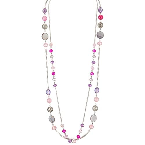 FULU Élégance Collier Long en Argent pour Femme Bijou de Mode à Double Pendentif en Perles de Cristal Cadeau pour Femmes — 09-Rose