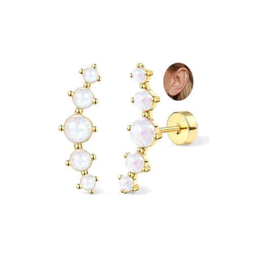 Adramata Acier Inoxydable Piercing Femmes Conch Tragus Helix 16G Argent Hypoallergénique Recycled Standard 100 — Or-Opal