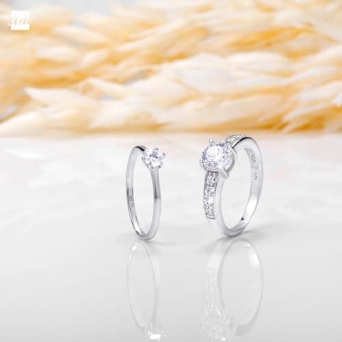 Amberta Bagues de Fiançailles en Argent Sterling 925 pour Femme avec Zircone | Bague de Mariage Diamant Simulé | Bague S