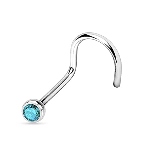 NEZ PIERCING WARRIOR Courbé Boule de Cristal Tchèque Acier Chirurgical 316L Stérile 22G (0.8 mm) Longueur 6.5 mm PBS-002 — Bleu