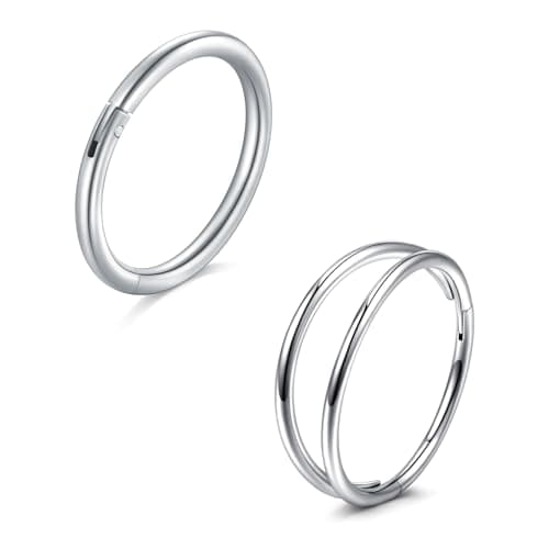 LAURITAMI Piercings nez en acier chirurgical 20G mince Double AnneauSeptum Clicker Ringbijoux piercingnez, 8/10mm Helix — 20G*10mm Argent piercing nez anneau-2pcs