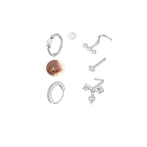 Nez-Piercing Acier Inoxydable Zircone Cubique : Chic 5 PCS 20G Bijoux — 20g-sliver-a