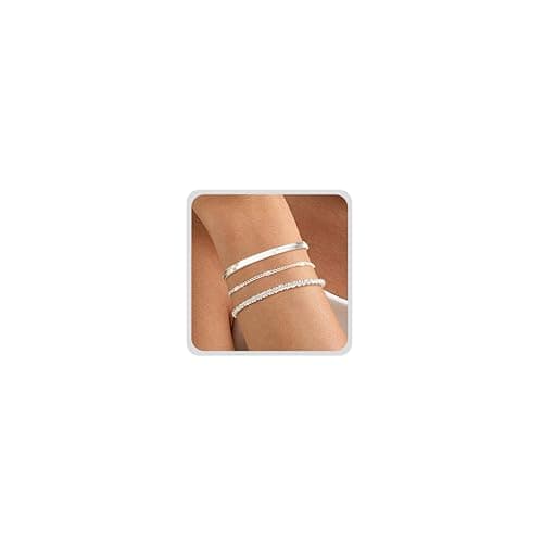 MOGASA Bracelet Argent Sterling 925 Femme Empilable Bijoux Réglable pour Femme Filles Œuvres d'Art Empilable Vaguement O — Argent-A