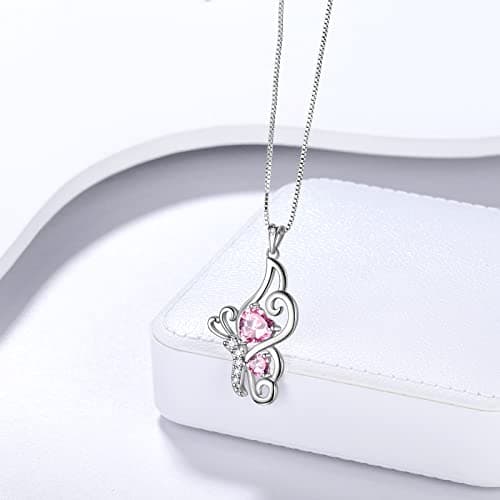Collier cœur papillon femme argent sterling 925 pendentif papillon pierre de naissance