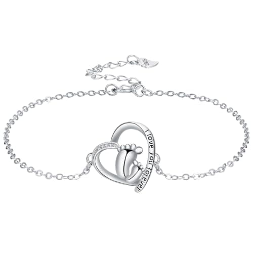 Yinsen Femme Bijou Bracelet Argent Sterling 925 Coeur Pendentif 17+4 cm Noël Anniversaire Cadeau Femmes Filles Soeurs — argent-empreintes de pas