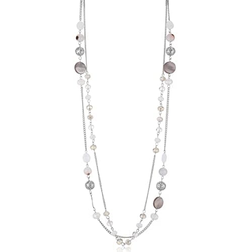 FULU Élégance Collier Long en Argent pour Femme Bijou de Mode à Double Pendentif en Perles de Cristal Cadeau pour Femmes — 09-Blanc