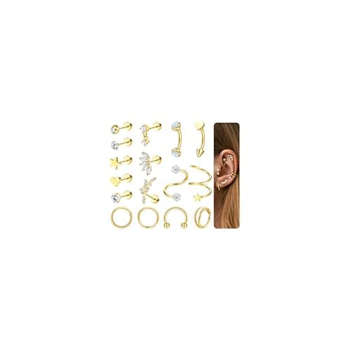 Adramata Acier Inoxydable Helix 16G Boucles d'Oreilles Femme Hypoallergène Confortables Cartilage Piercings (Or/Argent/O — Or