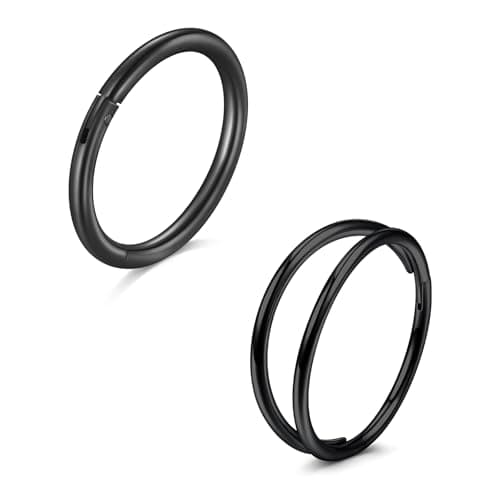 LAURITAMI Piercings nez en acier chirurgical 20G mince Double AnneauSeptum Clicker Ringbijoux piercingnez, 8/10mm Helix — 20G*10mm Anneau noir pour piercing nez-2pcs